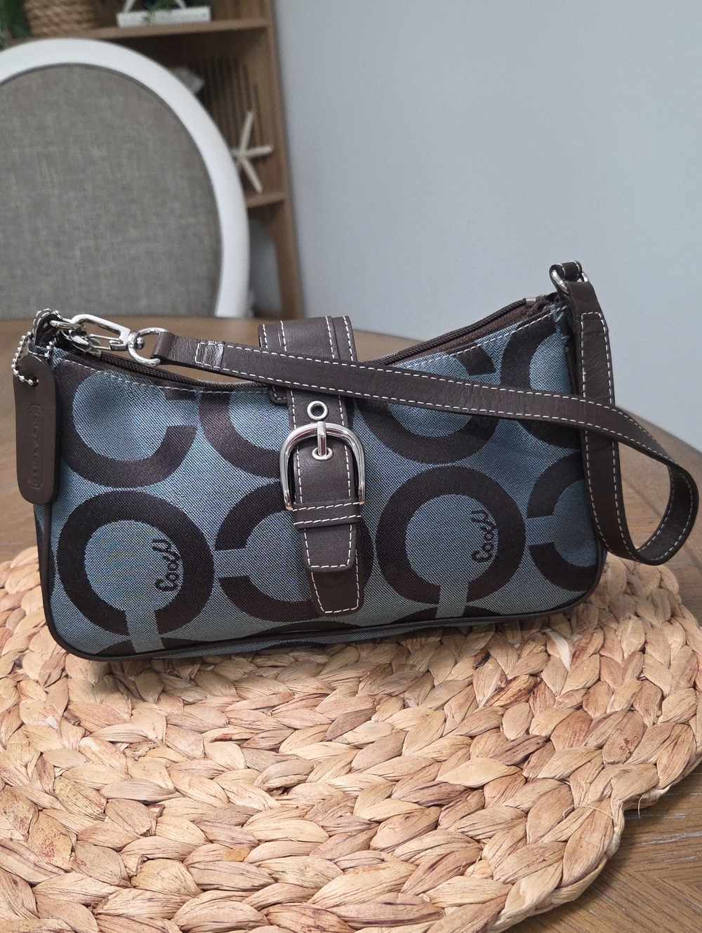 Vintage Coach Soho Signature C Demi Shoulder Bag Blue Brown 6072 Like New